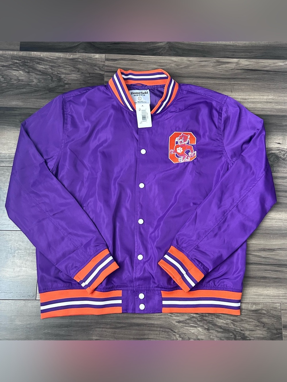 Clemson Tigers HomeField Authentic Purple Bomber Varsity Jacket Mens Size XL New